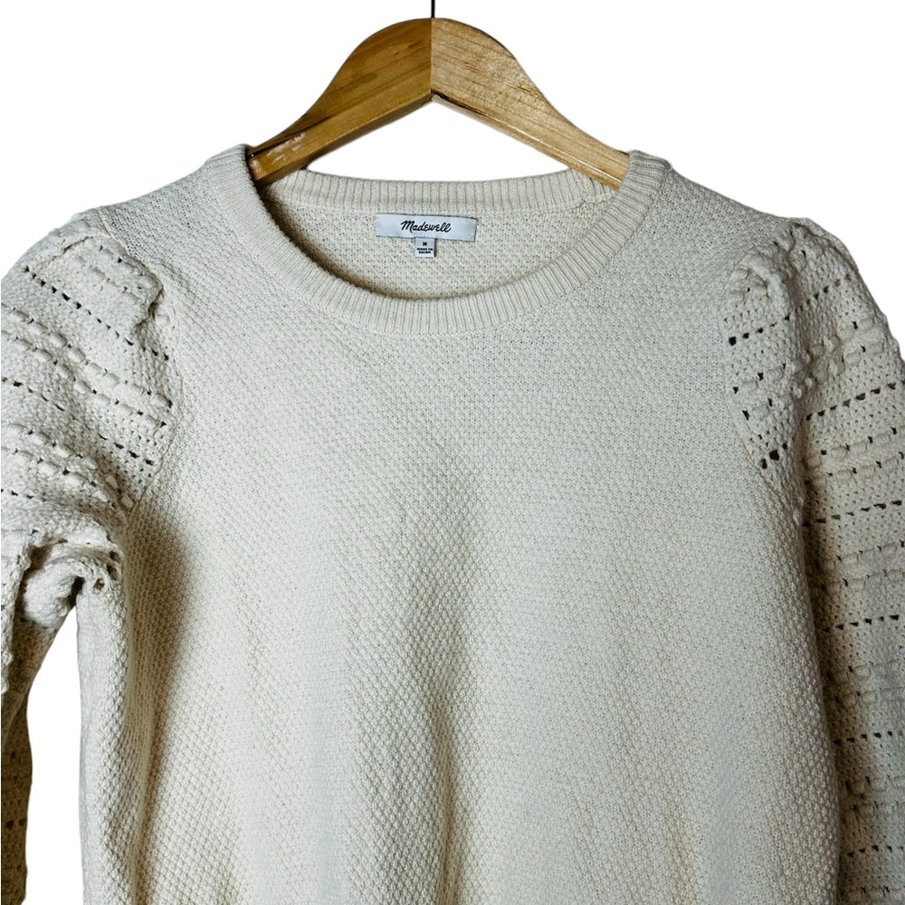 Madewell Womens Bobble Sleeve Sweater Pullover Ivory Cotton Merino Wool Medium - Picture 3 of 7